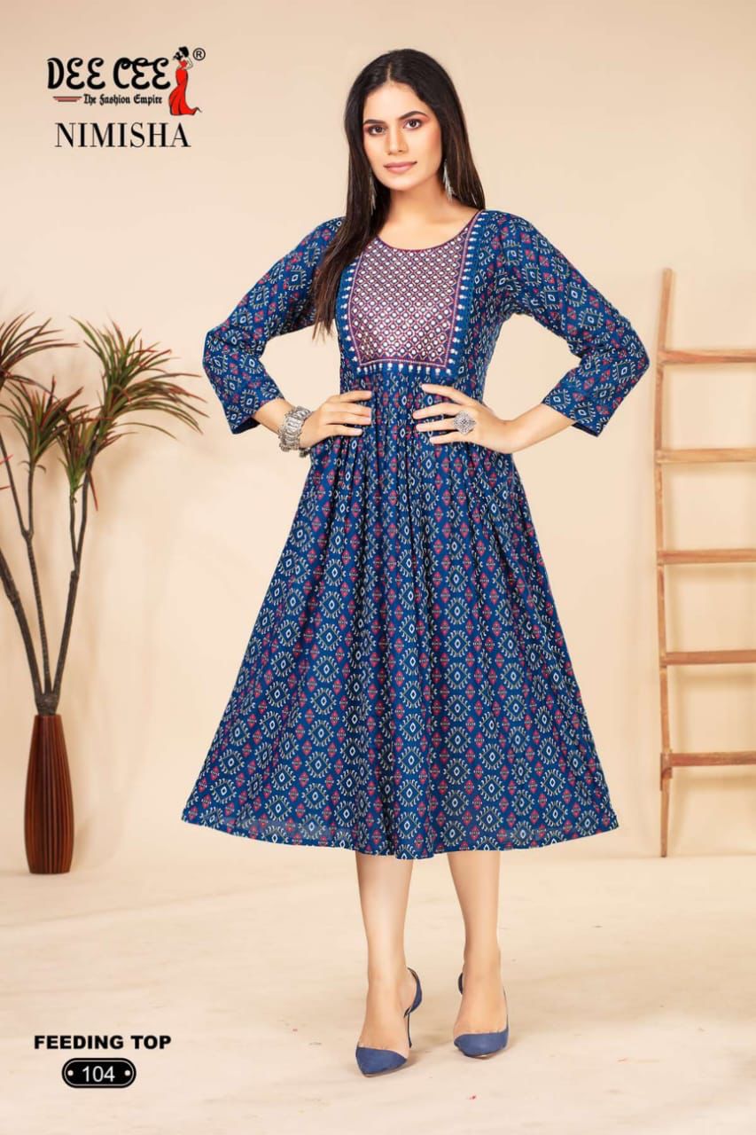 Nimisha By Deecee Rayon Printed Long Flaired Feeding Kurti Wholesale Shop In Surat
